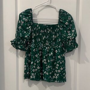 SHEIN Green Floral Smocked Blouse